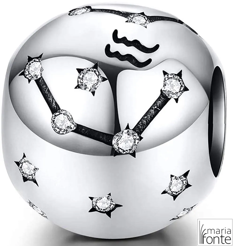 Maria Fonte Bead Charm Segno Zodiacale Acquario in Argento Sterling 925, Compatibile con Le più Diffuse Marche di Braccialetti e collane. - immagine 5