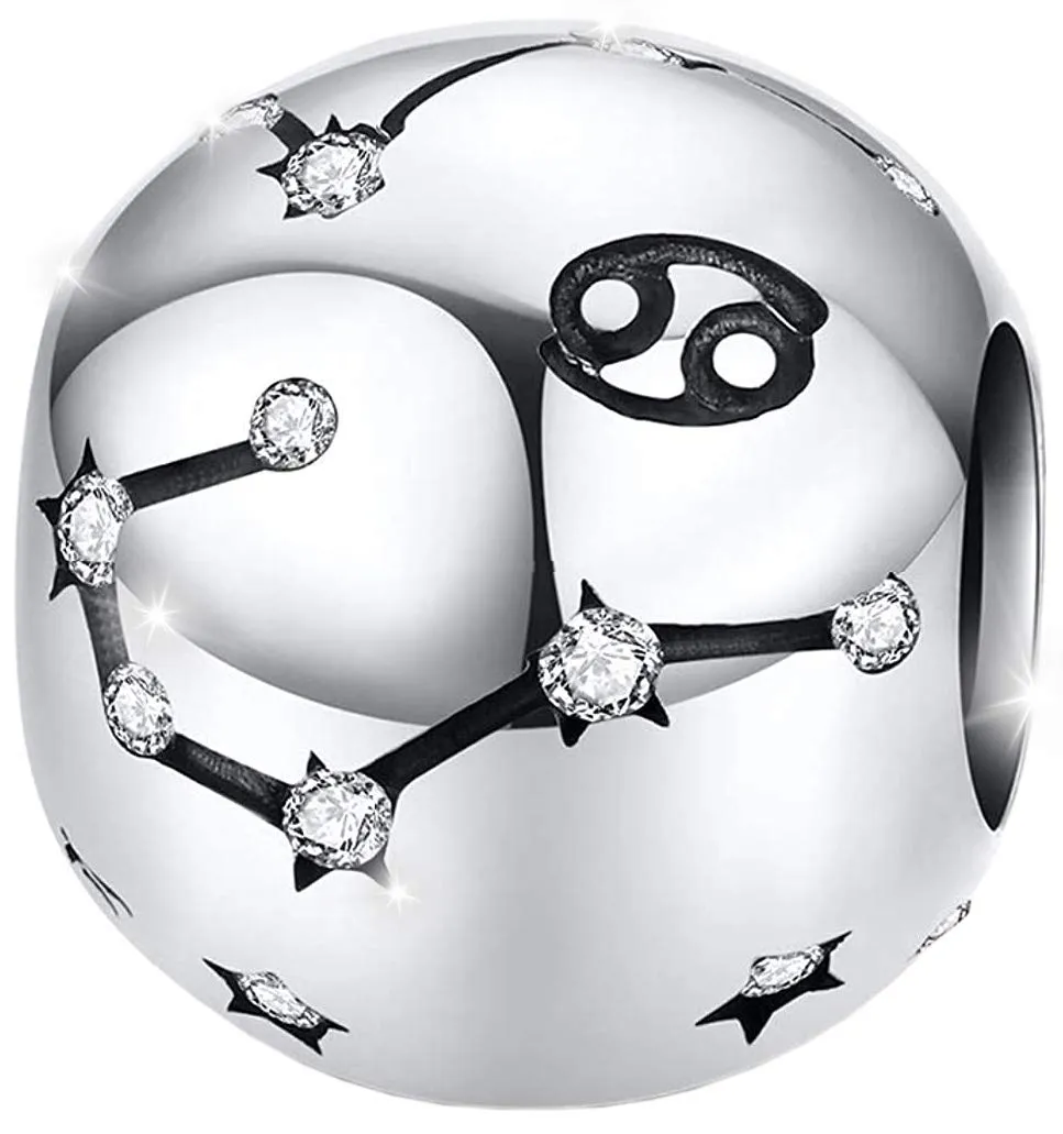 Maria Fonte Bead Charm Segno Zodiacale Cancro in Argento Sterling 925, Compatibile con Le più Diffuse Marche di Braccialetti e collane. - immagine 1