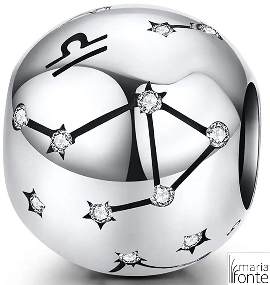 Maria Fonte Bead Charm Segno Zodiacale Bilancia in Argento Sterling 925, Compatibile con Le più Diffuse Marche di Braccialetti e collane. - immagine 3