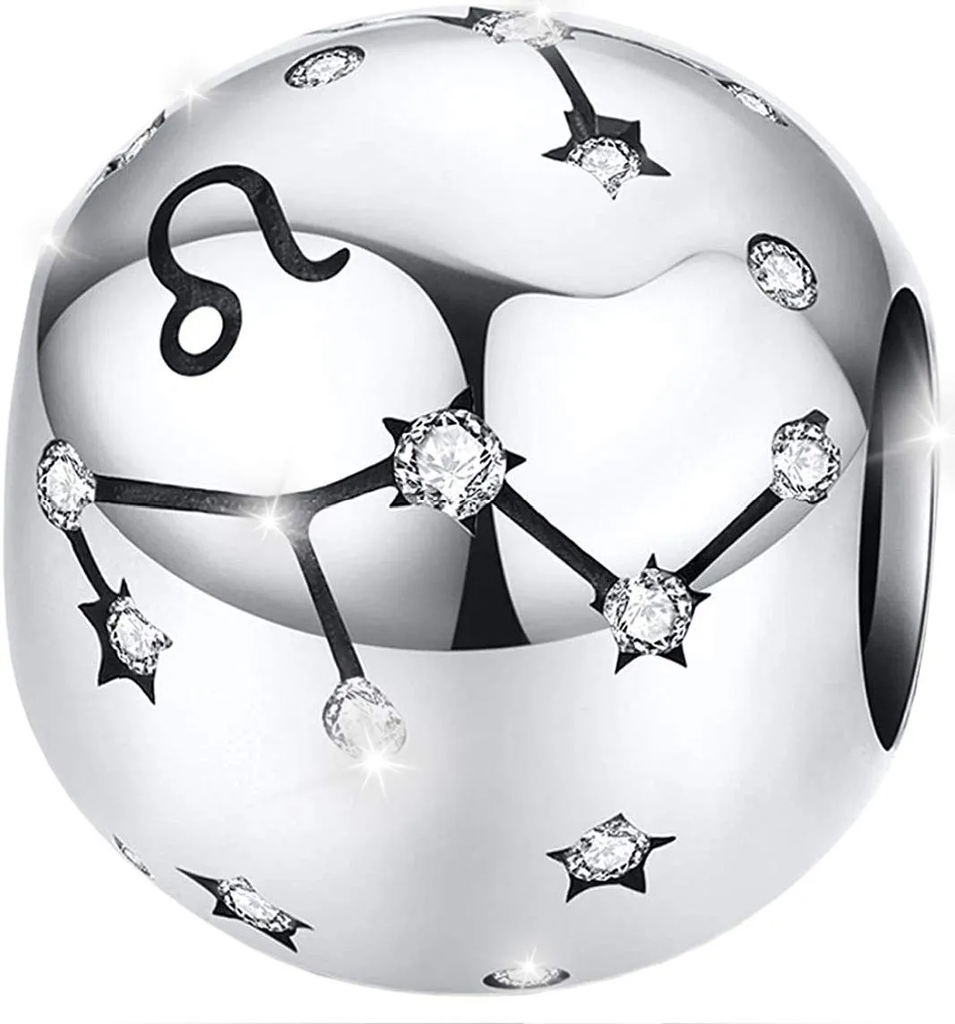 Maria Fonte Bead Charm Segno Zodiacale Leone in Argento Sterling 925, Compatibile con Le più Diffuse Marche di Braccialetti e collane. - immagine 1