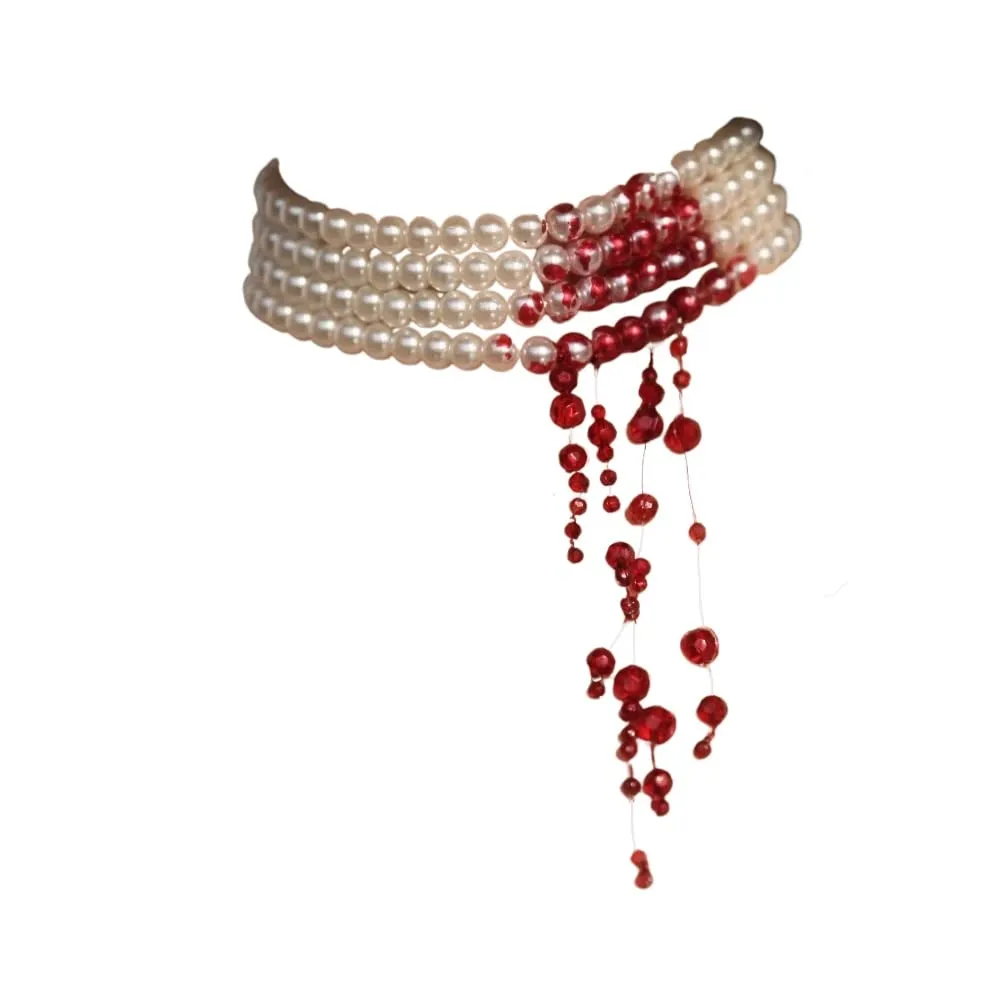 Ausdxreky Sangue gocciolante imitazione perle Halloween Party Choker Collana Vampire Party Costume - immagine 1