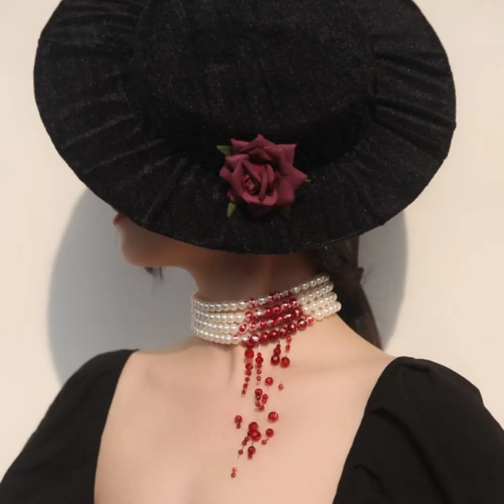 Ausdxreky Sangue gocciolante imitazione perle Halloween Party Choker Collana Vampire Party Costume - immagine 4