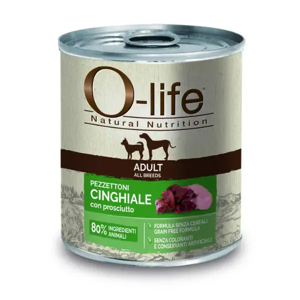 O-life Dog Adult Grain Free Pezzettoni monoproteici 400 gr Cinghiale con prosciutto - Umido monoproteico cane - immagine 1