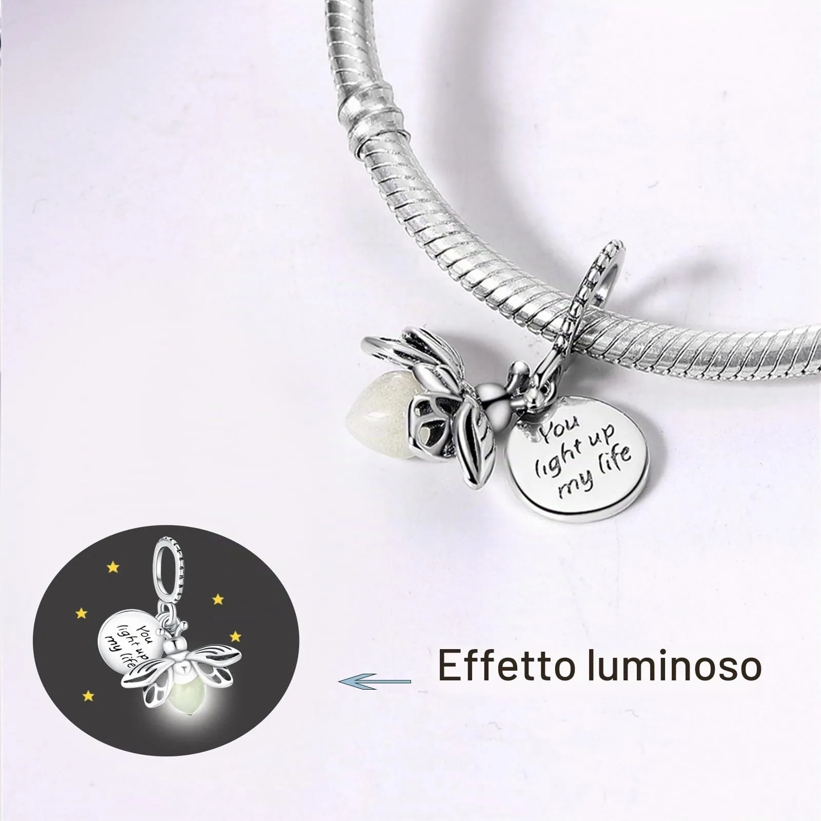 HappyStar charm argento 925,bead charm da donna, ciondolo combinato, I migliori regali per Sorelle e coppie, (perline distanziatrici incluse) - immagine 3