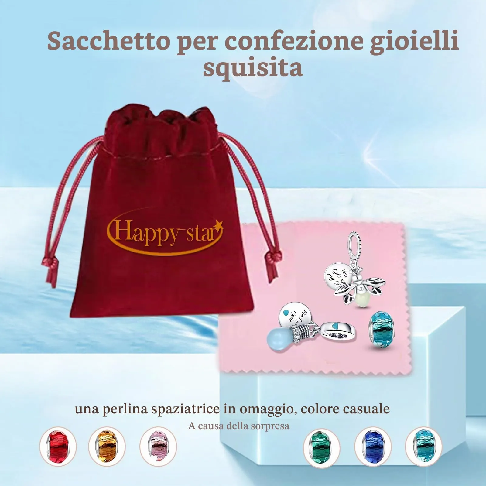 HappyStar charm argento 925,bead charm da donna, ciondolo combinato, I migliori regali per Sorelle e coppie, (perline distanziatrici incluse) - immagine 7