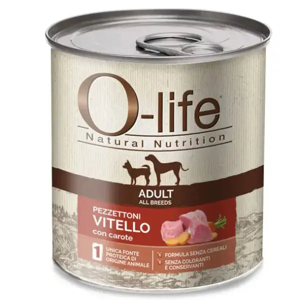 O-life Dog Adult Grain Free Pezzettoni monoproteici 400 gr Vitello e carote - Umido monoproteico cane - immagine 1