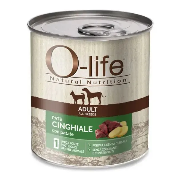 O-life Adult Grain Free Patè monoproteico 400 gr Cinghiale con patate - Umido monoproteico cane - immagine 1