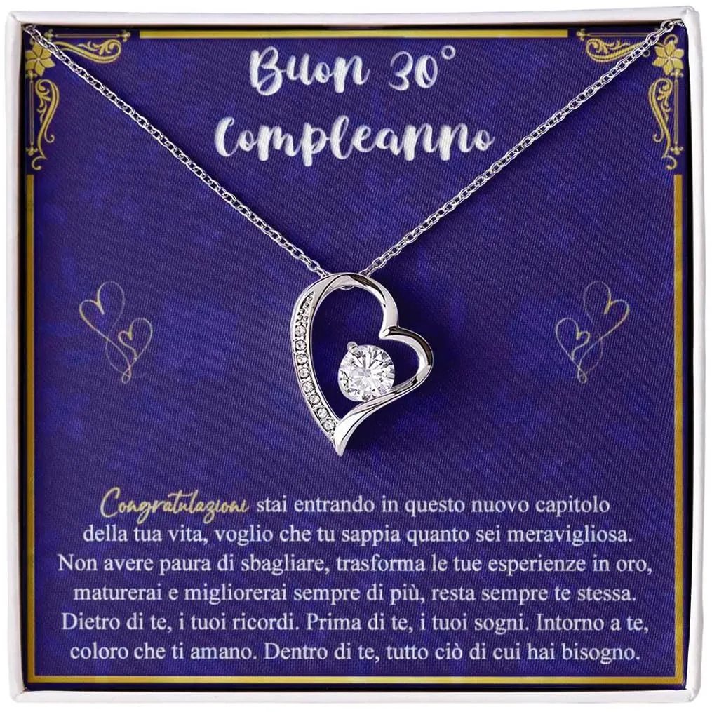 Bramart Collana Donna Compleanno 30 Anni, Finitura in Oro, Argento Idee Regali per lei Festa Evento speciale - Cofanetto con DEDICA incluso (Argento - 30 Anni) - immagine 1