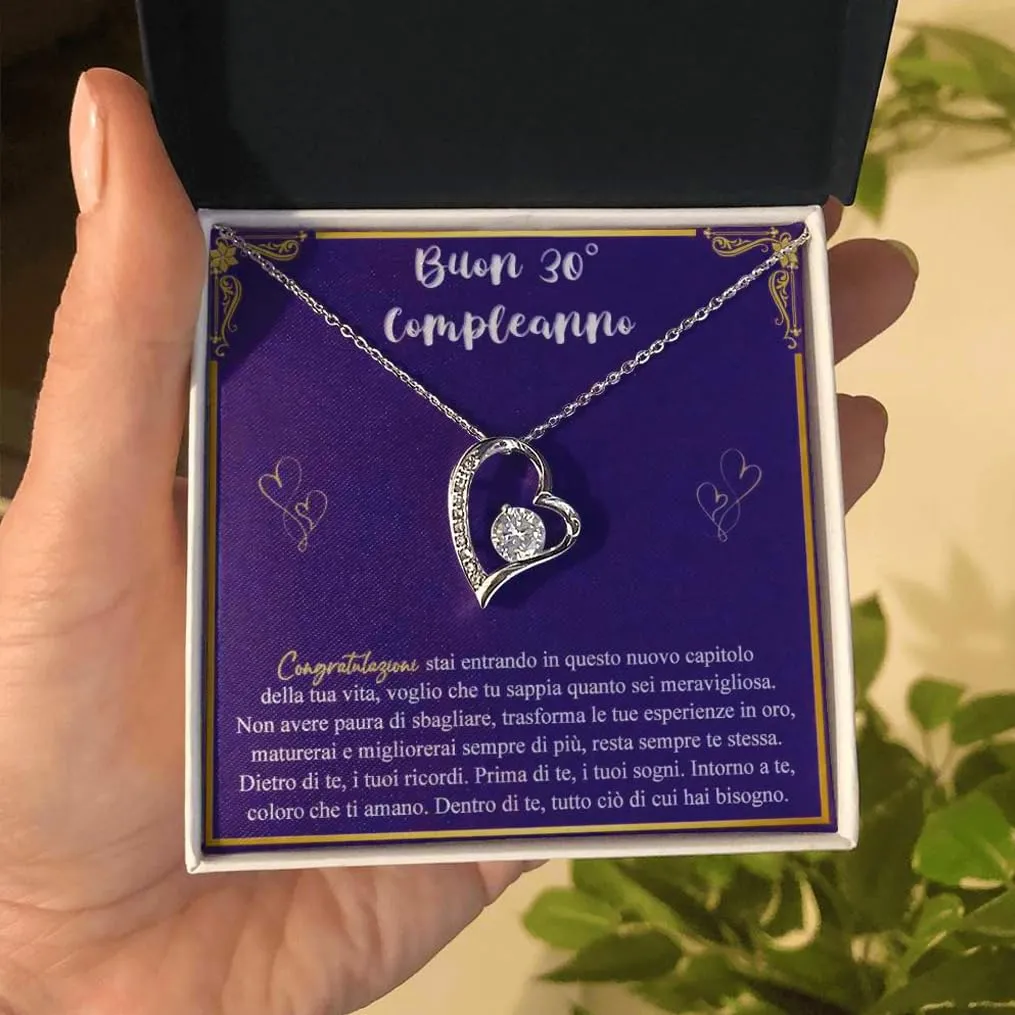 Bramart Collana Donna Compleanno 30 Anni, Finitura in Oro, Argento Idee Regali per lei Festa Evento speciale - Cofanetto con DEDICA incluso (Argento - 30 Anni) - immagine 2