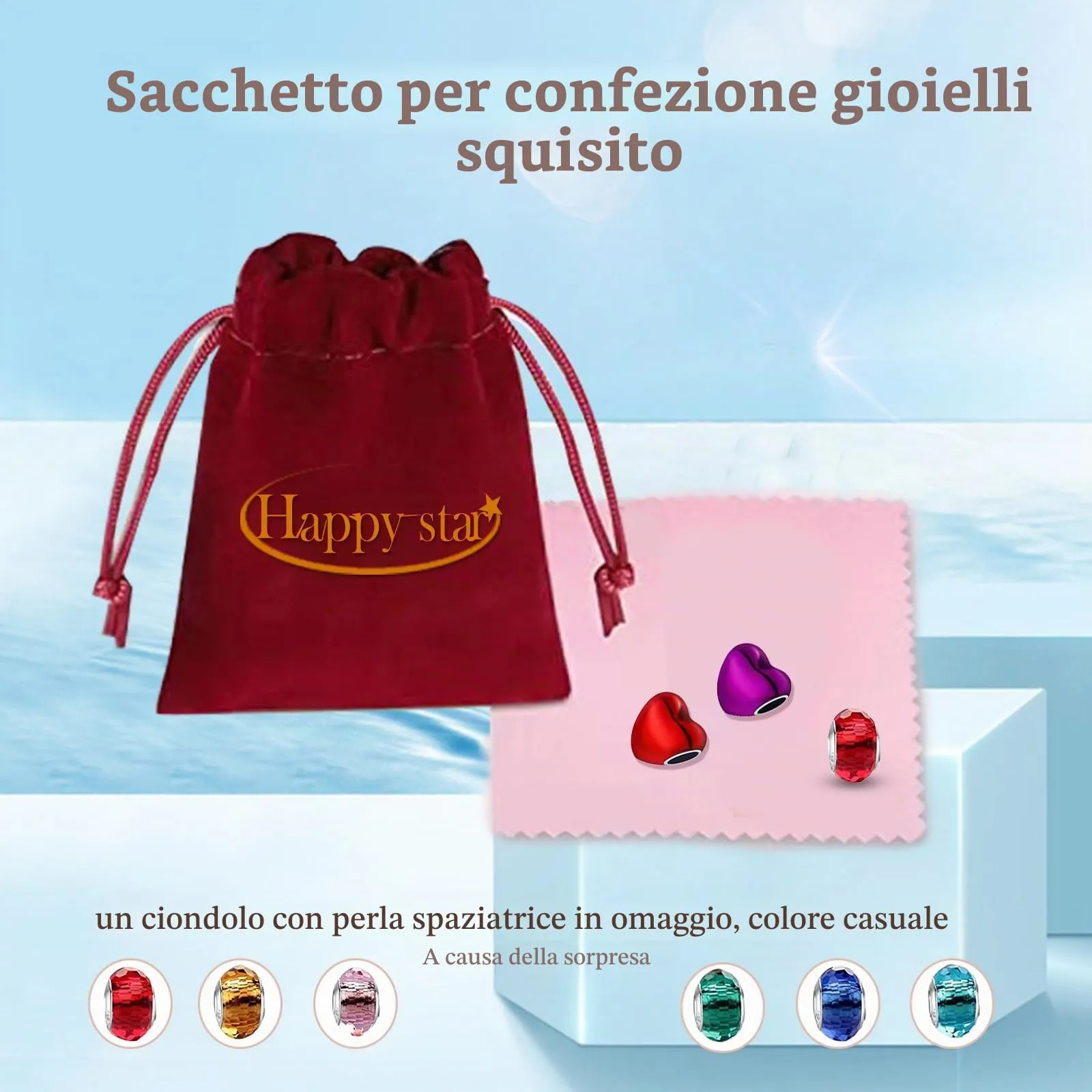 HappyStar charm argento 925,bead charm da donna, ciondolo combinato, I migliori regali per Sorelle e coppie, (perline distanziatrici incluse) - immagine 6