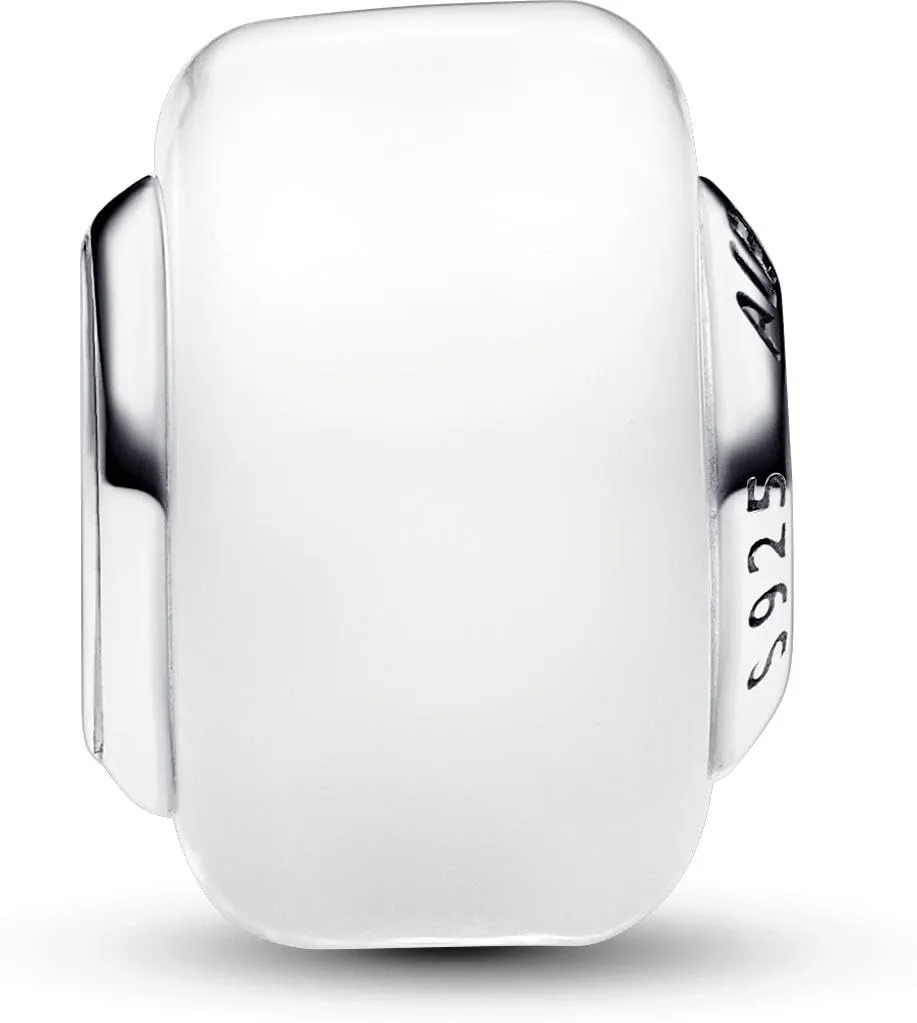 PANDORA Ciondolo Moments in argento 9 con vetro di Murano bianco - immagine 1