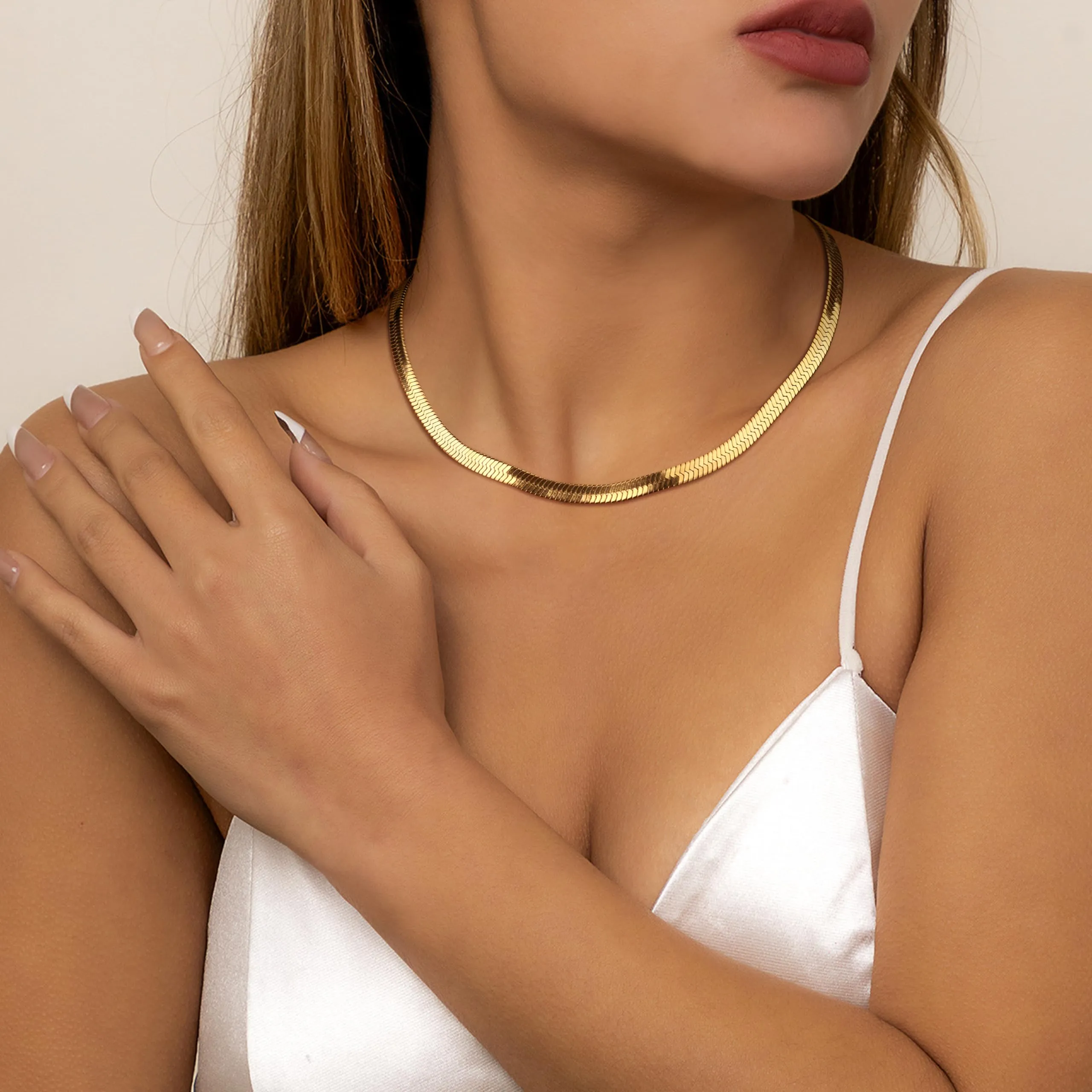 Finrezio Collana Placcato Oro 14 Carati Donna Catena Serpente - immagine 4