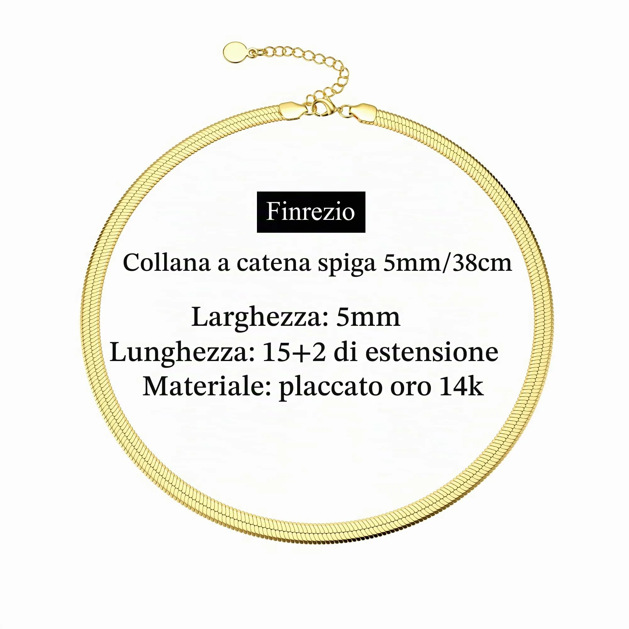 Finrezio Collana Placcato Oro 14 Carati Donna Catena Serpente - immagine 5