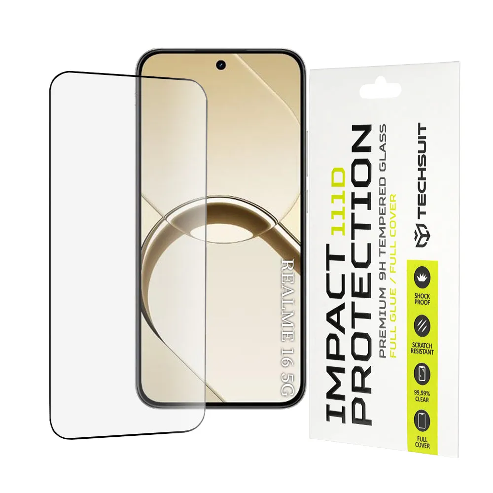 Pellicola protettiva per schermo Techsuit per Realme 16, Vetro temperato, Full Glue, 111D, Nero - immagine 1