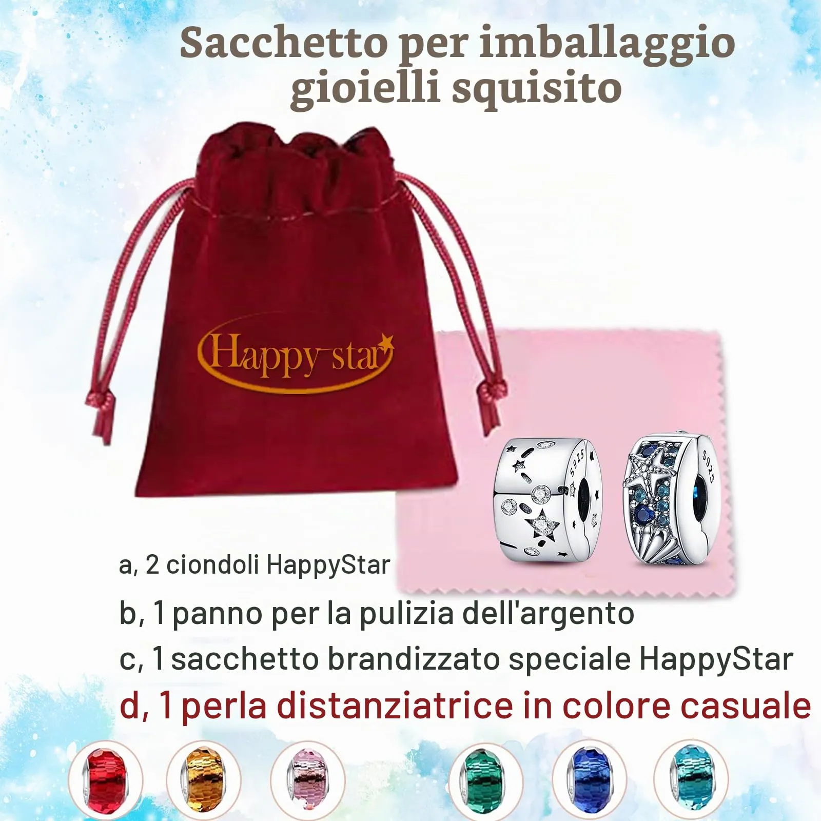 HappyStar charm argento 925,bead charm da donna, ciondolo combinato, I migliori regali per Sorelle e coppie, (perline distanziatrici incluse) - immagine 6