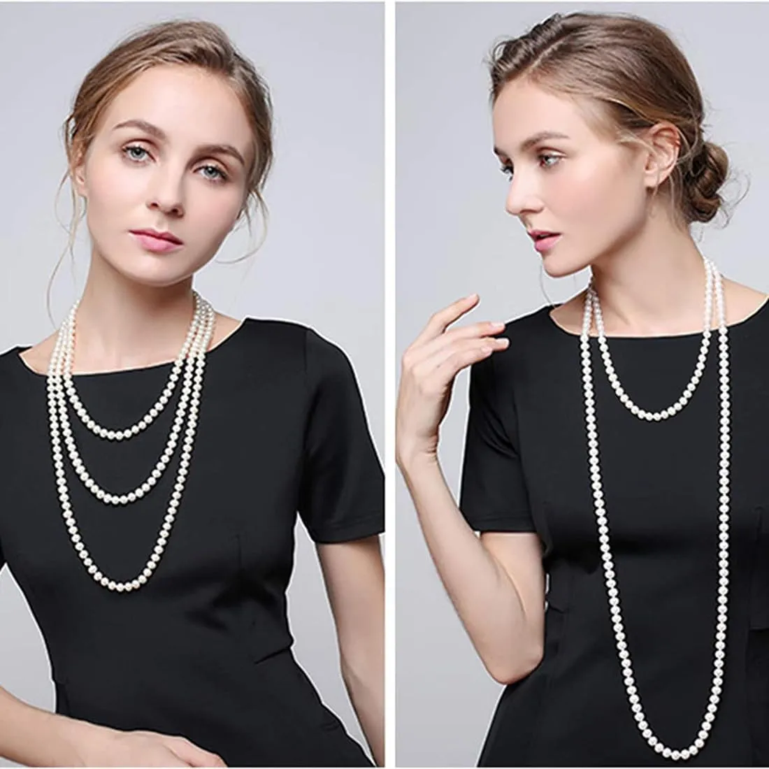 Tomedeks Collana Perle Donna Y2K, 150Cm Lunga, Girocollo Di Perle Del 1920, Imitazione Rotonda, Adatto Per Balli, Feste E Festival (Bianco, A) - immagine 4