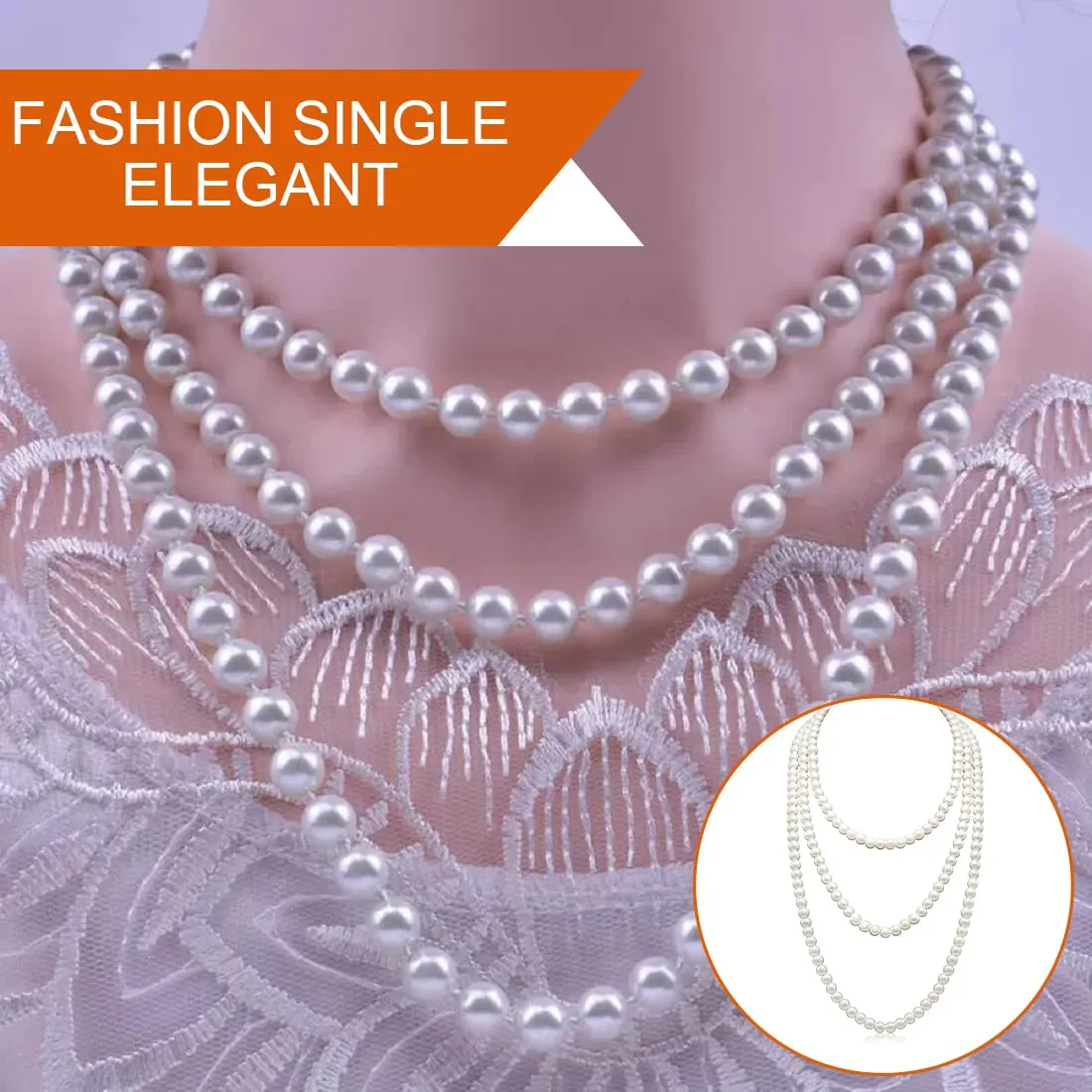 Tomedeks Collana Perle Donna Y2K, 150Cm Lunga, Girocollo Di Perle Del 1920, Imitazione Rotonda, Adatto Per Balli, Feste E Festival (Bianco, A) - immagine 5