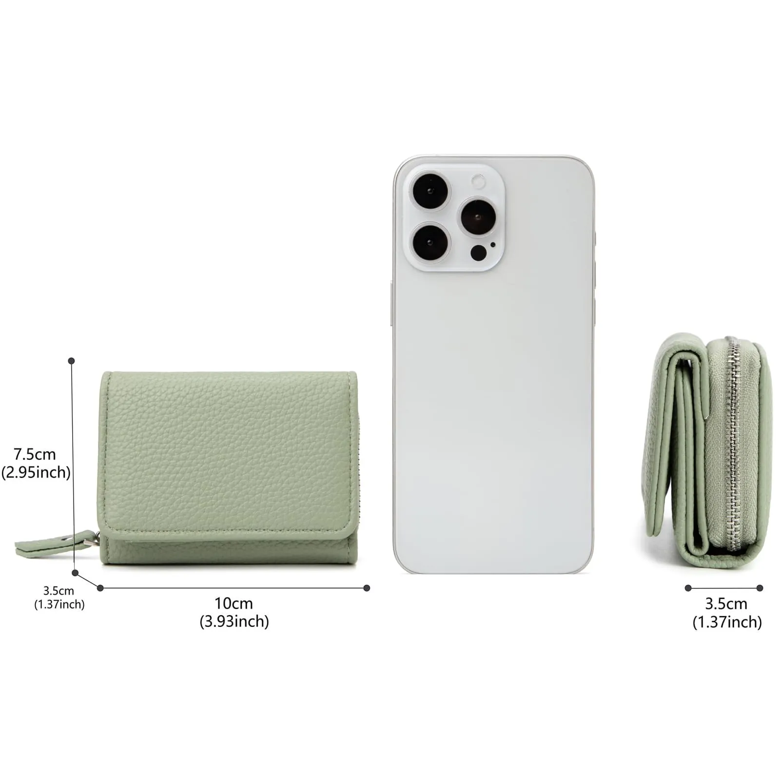 CHAOFANXI Portafoglio Donna Piccolo in Pelle da Donna, Portamonete Piccoli Trifold Piccola Corto Portamonete con 6 Scomparti per Carte con 1 Sezione di Fattura e 1 Tasca con Cerniera, Verde - immagine 2