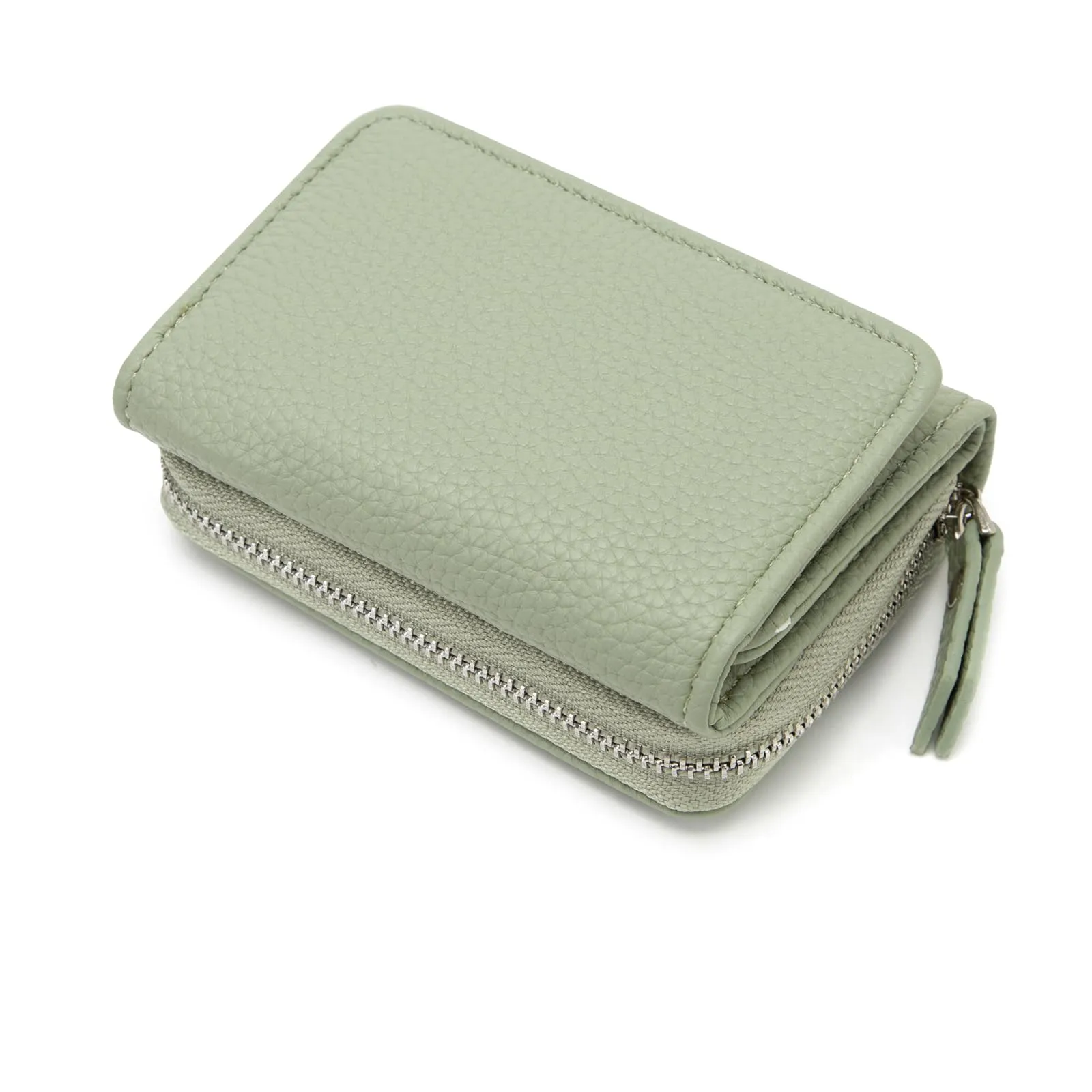 CHAOFANXI Portafoglio Donna Piccolo in Pelle da Donna, Portamonete Piccoli Trifold Piccola Corto Portamonete con 6 Scomparti per Carte con 1 Sezione di Fattura e 1 Tasca con Cerniera, Verde - immagine 6