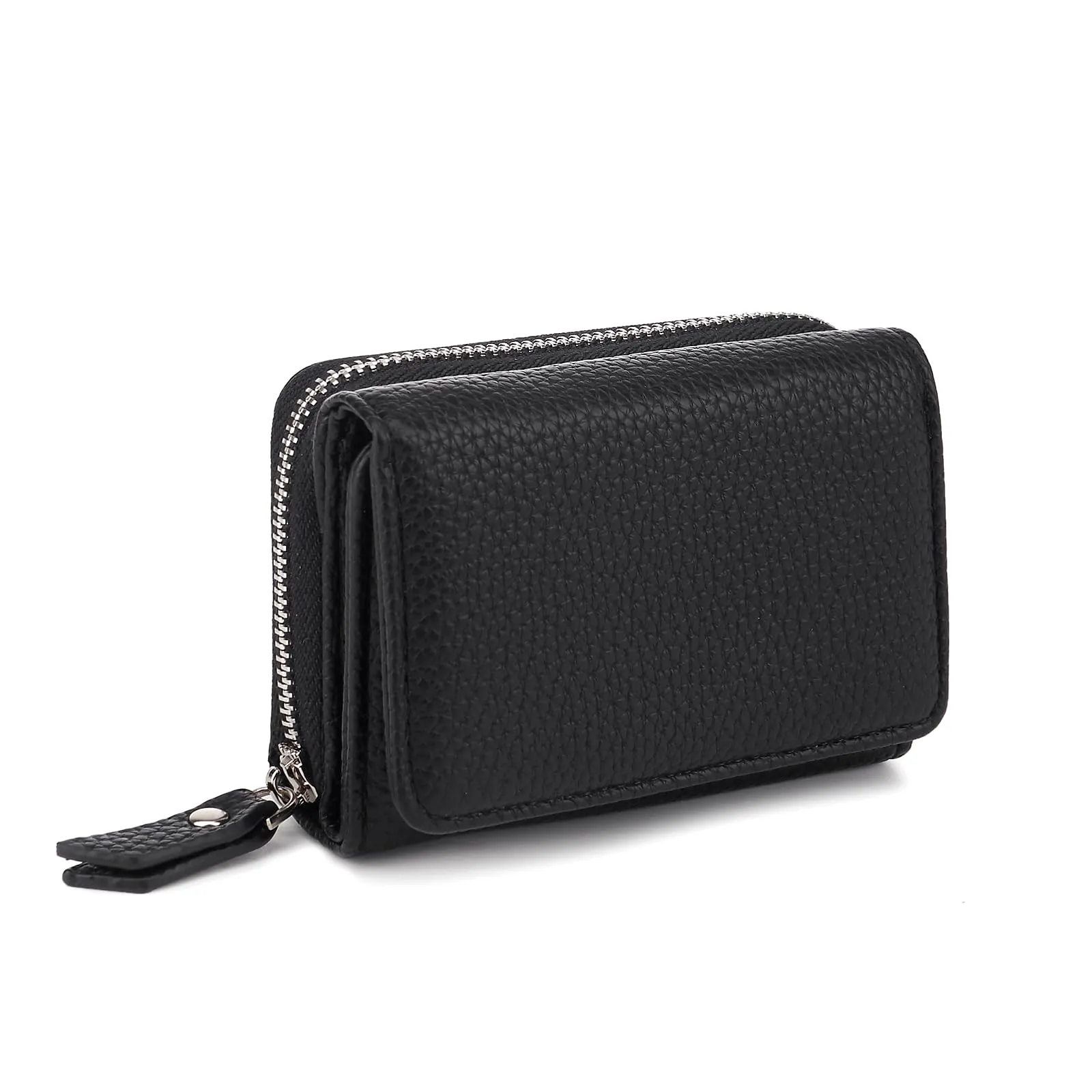 CHAOFANXI Portafoglio Donna Piccolo in Pelle da Donna, Portamonete Piccoli Trifold Piccola Corto Portamonete con 6 Scomparti per Carte con 1 Sezione di Fattura e 1 Tasca con Cerniera, Nero - immagine 1
