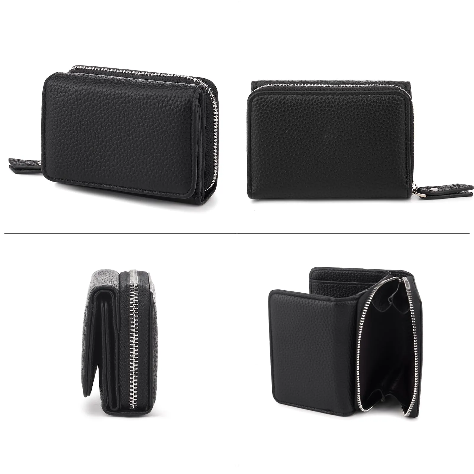 CHAOFANXI Portafoglio Donna Piccolo in Pelle da Donna, Portamonete Piccoli Trifold Piccola Corto Portamonete con 6 Scomparti per Carte con 1 Sezione di Fattura e 1 Tasca con Cerniera, Nero - immagine 2