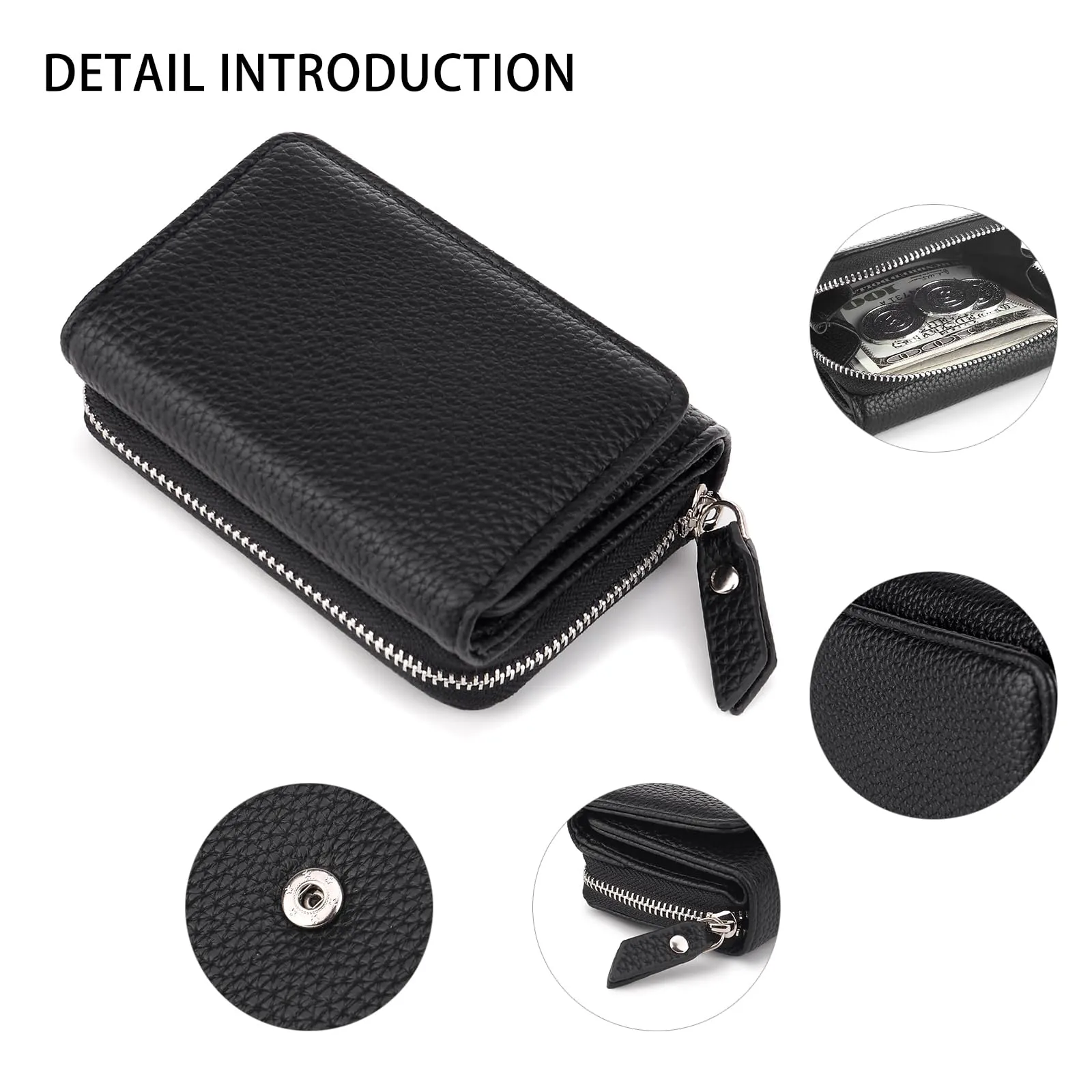 CHAOFANXI Portafoglio Donna Piccolo in Pelle da Donna, Portamonete Piccoli Trifold Piccola Corto Portamonete con 6 Scomparti per Carte con 1 Sezione di Fattura e 1 Tasca con Cerniera, Nero - immagine 5