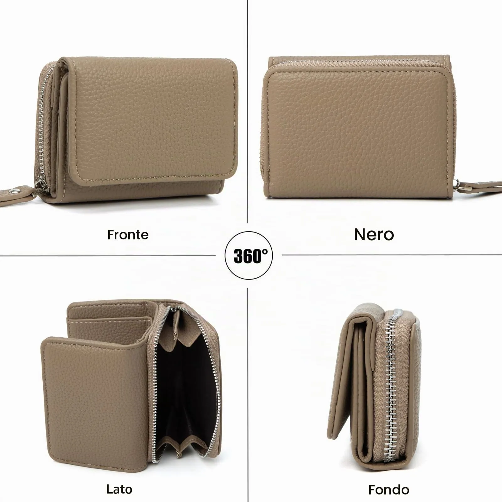 CHAOFANXI Portafoglio Donna Piccolo in Pelle da Donna, Portamonete Piccoli Trifold Piccola Corto Portamonete con 6 Scomparti per Carte con 1 Sezione di Fattura e 1 Tasca con Cerniera, Albicocca - immagine 2