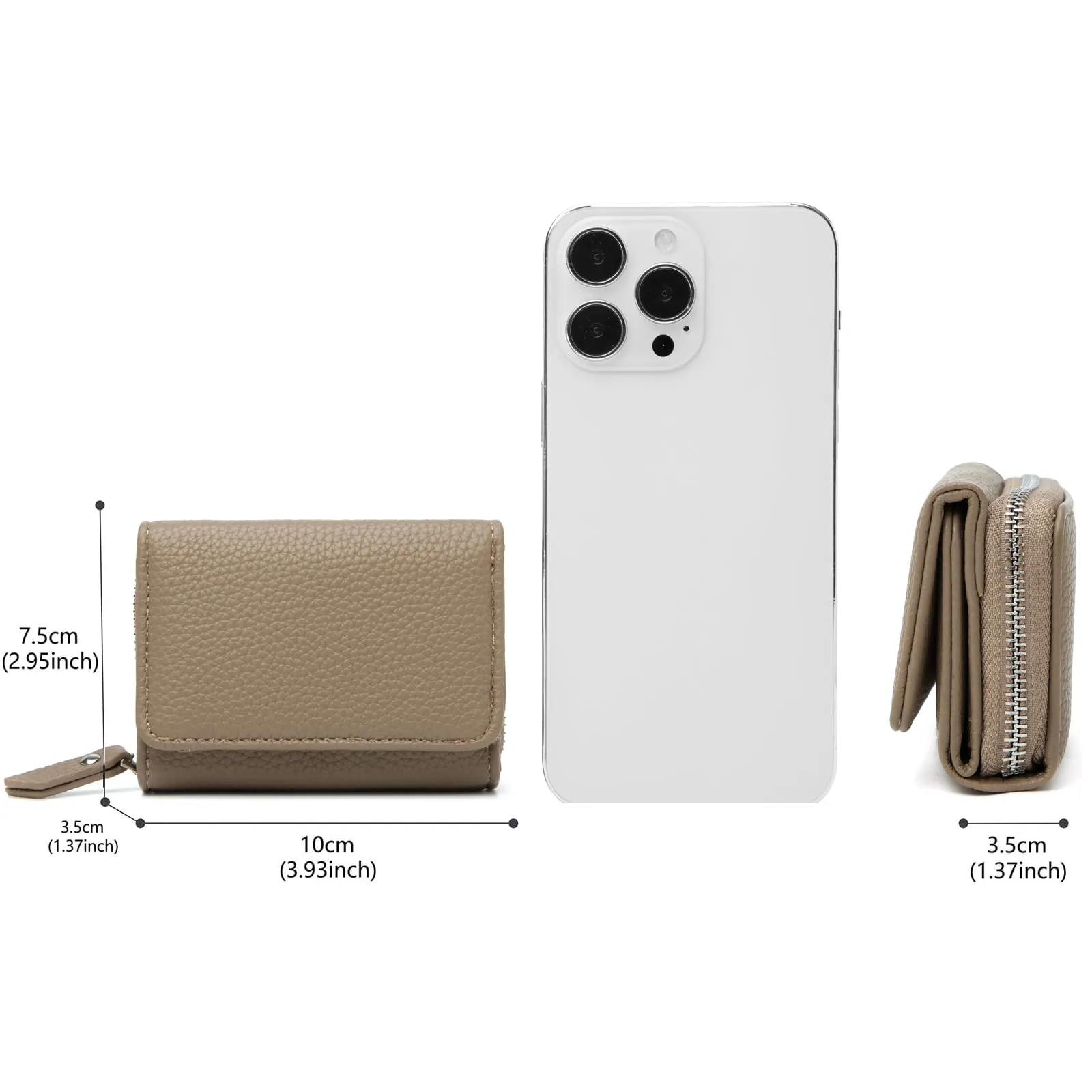 CHAOFANXI Portafoglio Donna Piccolo in Pelle da Donna, Portamonete Piccoli Trifold Piccola Corto Portamonete con 6 Scomparti per Carte con 1 Sezione di Fattura e 1 Tasca con Cerniera, Albicocca - immagine 3