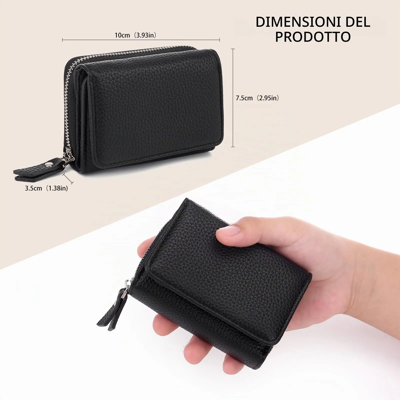CHAOFANXI Portafoglio Donna Piccolo in Pelle da Donna, Portamonete Piccoli Trifold Piccola Corto Portamonete con 6 Scomparti per Carte con 1 Sezione di Fattura e 1 Tasca con Cerniera, Rosso - immagine 3