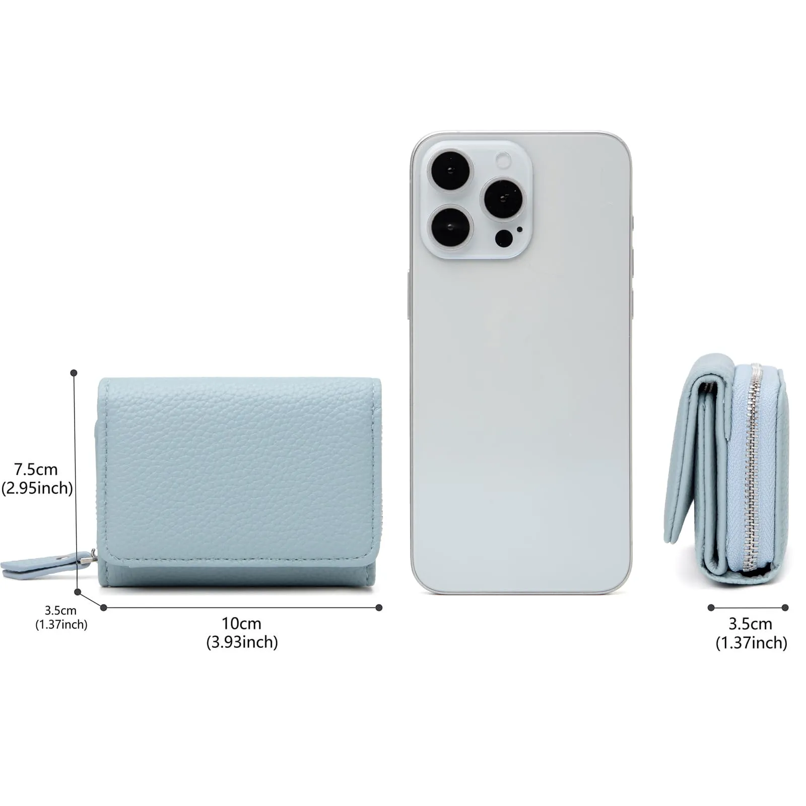 CHAOFANXI Portafoglio Donna Piccolo in Pelle da Donna, Portamonete Piccoli Trifold Piccola Corto Portamonete con 6 Scomparti per Carte con 1 Sezione di Fattura e 1 Tasca con Cerniera,Blu - immagine 2