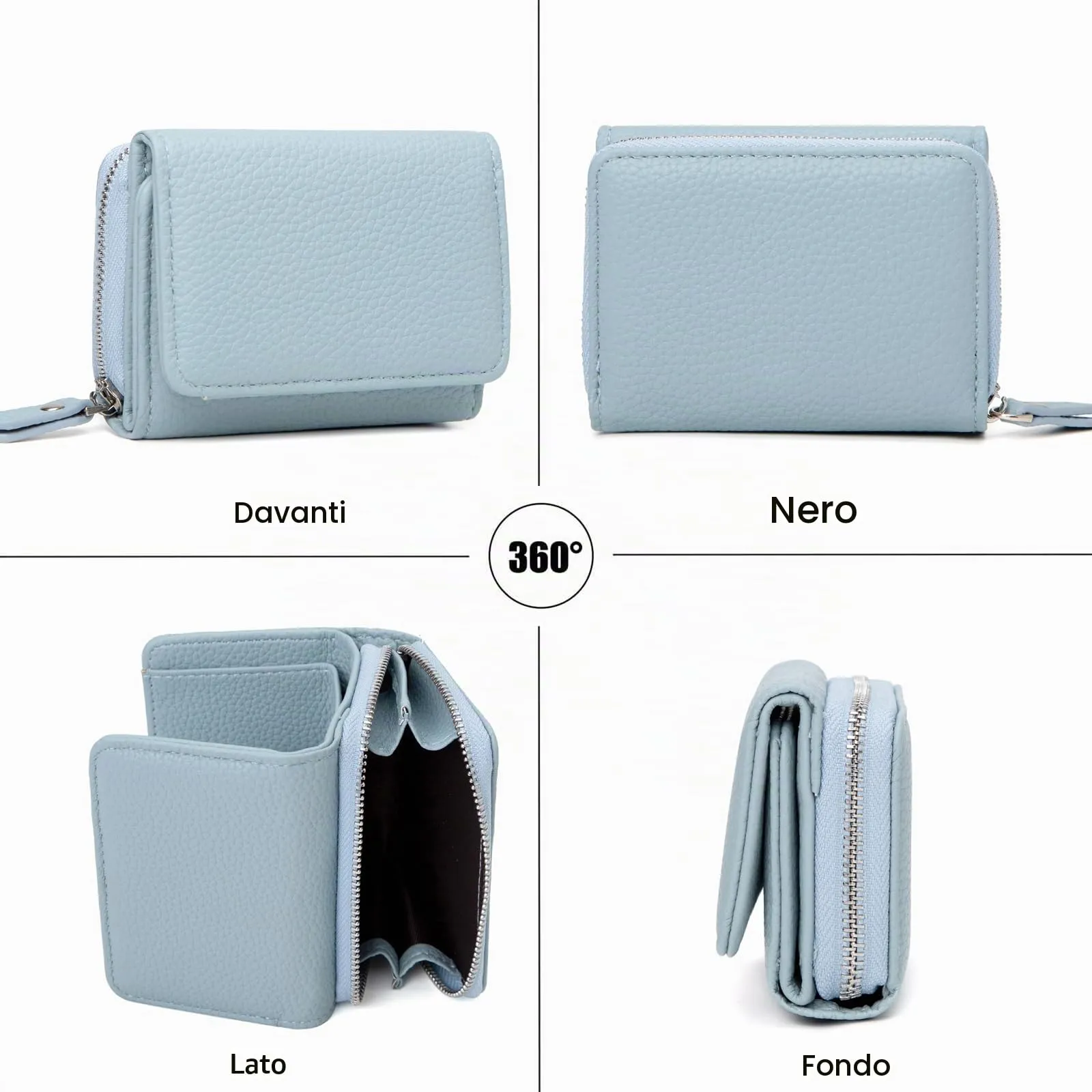 CHAOFANXI Portafoglio Donna Piccolo in Pelle da Donna, Portamonete Piccoli Trifold Piccola Corto Portamonete con 6 Scomparti per Carte con 1 Sezione di Fattura e 1 Tasca con Cerniera,Blu - immagine 3