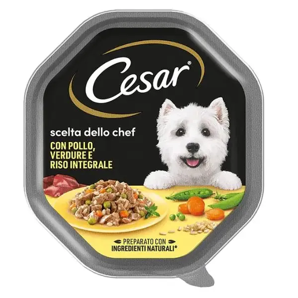 Cesar Scelta dello Chef 150 gr per cani di taglia piccola Pollo con riso integrale e verdure - confezione da 14 pezzi - Cibo umido per cani - immagine 1