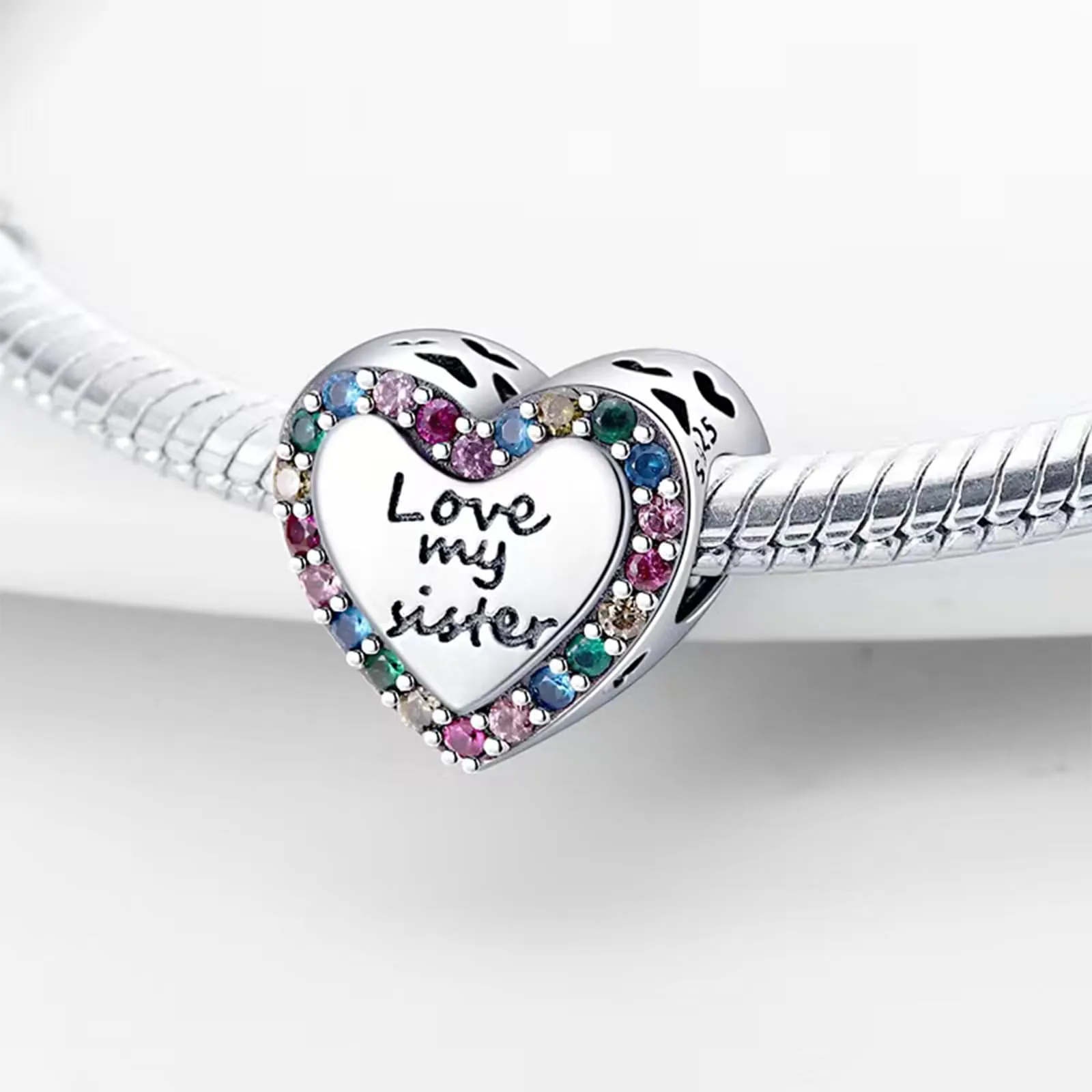 HappyStar charm argento 925,bead charm da donna, ciondolo combinato, I migliori regali per Sorelle e coppie, (perline distanziatrici incluse) - immagine 2