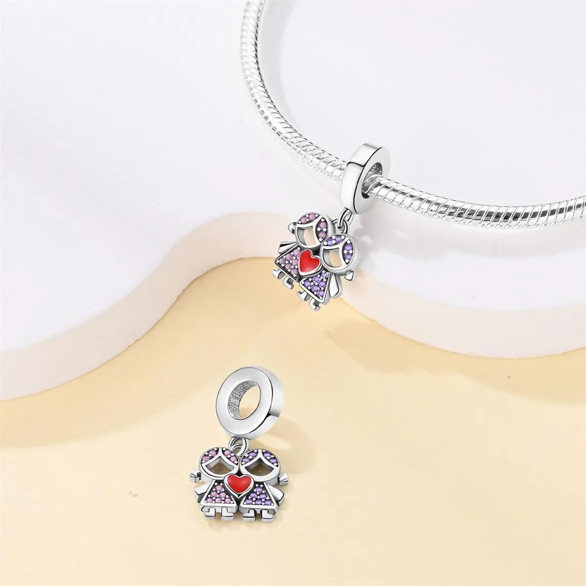 HappyStar charm argento 925,bead charm da donna, ciondolo combinato, I migliori regali per Sorelle e coppie, (perline distanziatrici incluse) - immagine 3