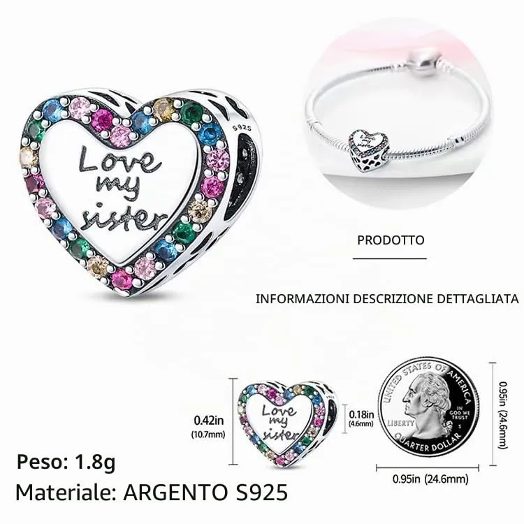 HappyStar charm argento 925,bead charm da donna, ciondolo combinato, I migliori regali per Sorelle e coppie, (perline distanziatrici incluse) - immagine 4
