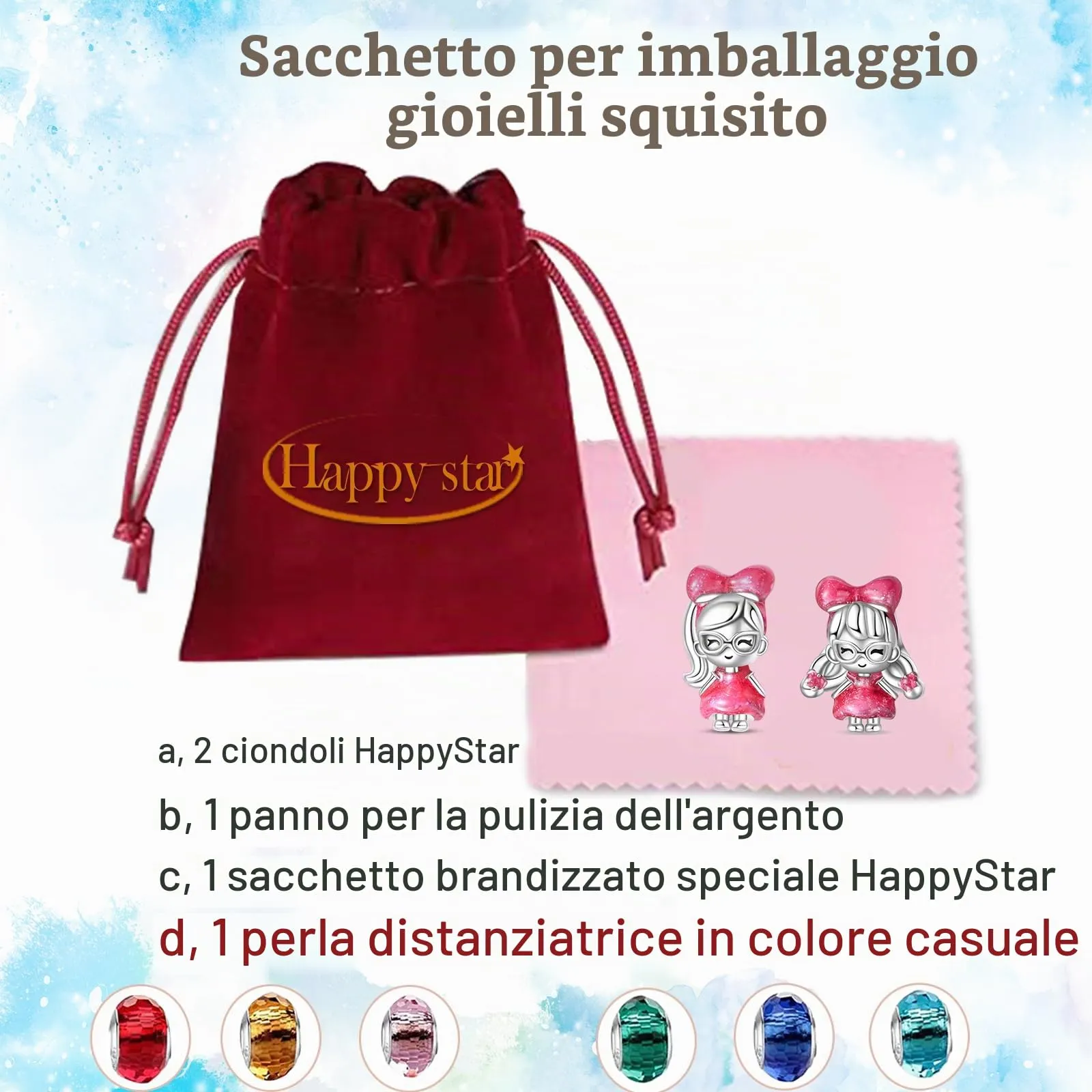 HappyStar charm argento 925,bead charm da donna, ciondolo combinato, I migliori regali per Sorelle e coppie, (perline distanziatrici incluse) - immagine 7