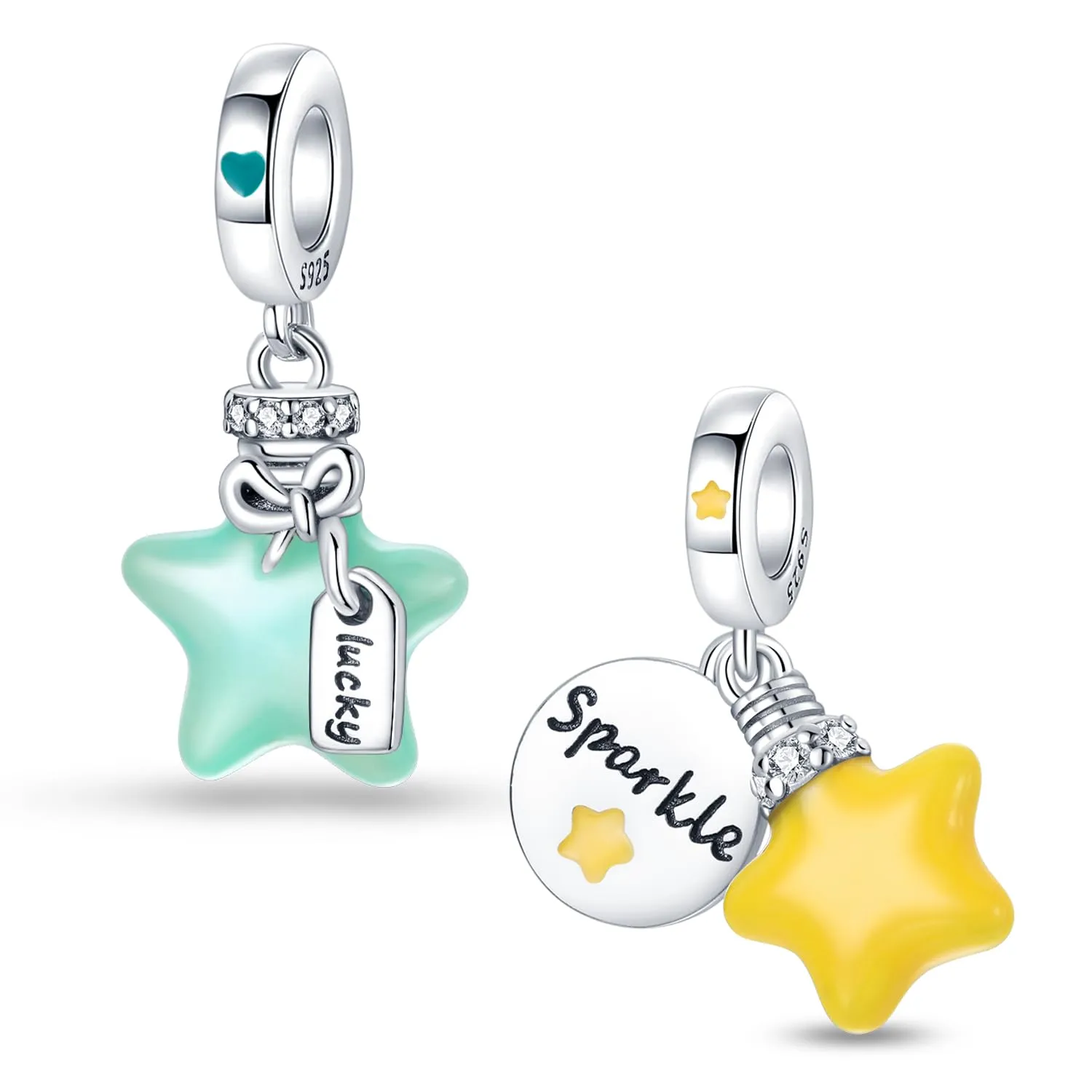 HappyStar charm argento 925,bead charm da donna, ciondolo combinato, I migliori regali per Sorelle e coppie, (perline distanziatrici incluse) - immagine 1