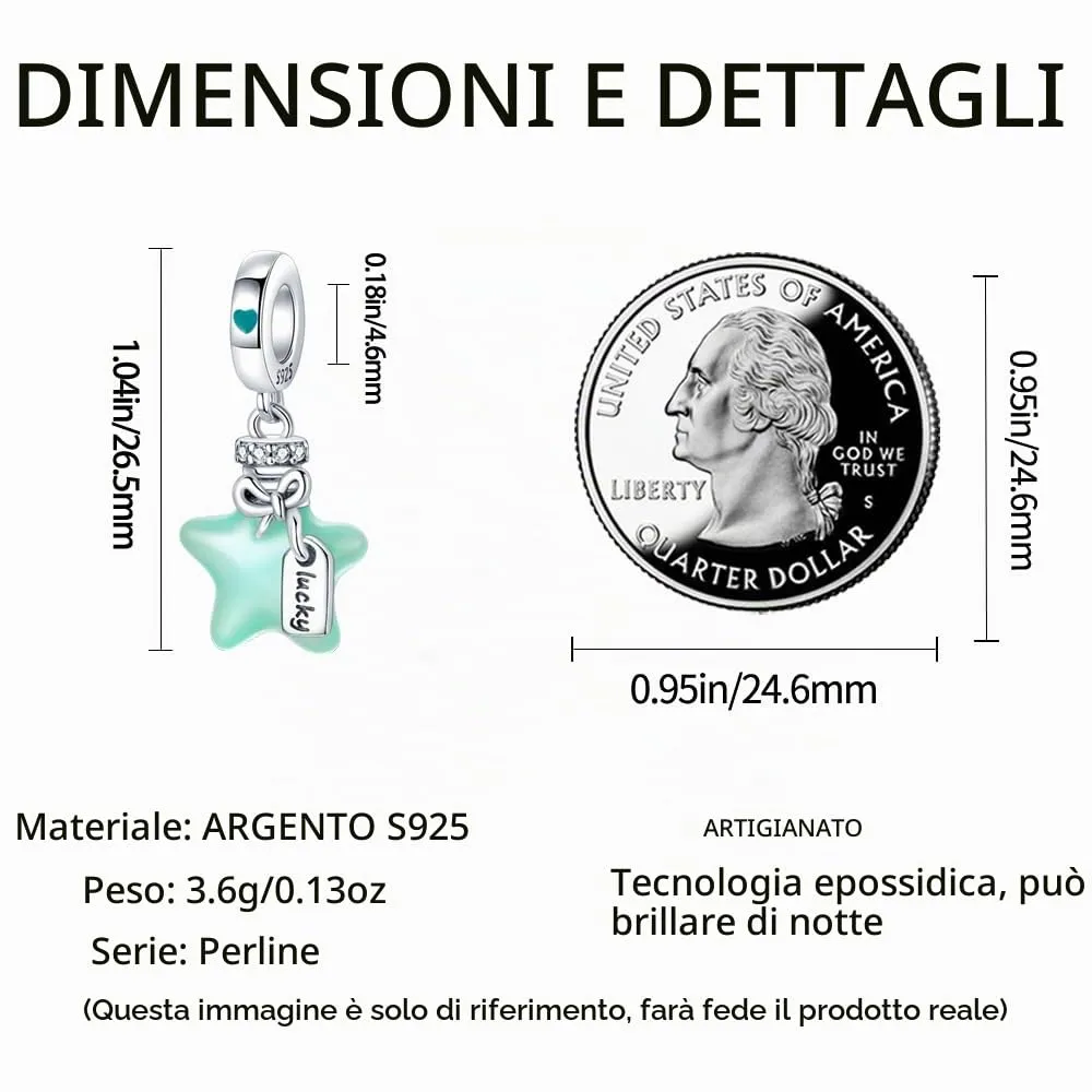 HappyStar charm argento 925,bead charm da donna, ciondolo combinato, I migliori regali per Sorelle e coppie, (perline distanziatrici incluse) - immagine 4