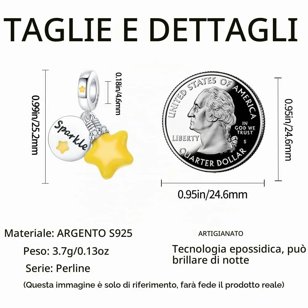 HappyStar charm argento 925,bead charm da donna, ciondolo combinato, I migliori regali per Sorelle e coppie, (perline distanziatrici incluse) - immagine 6