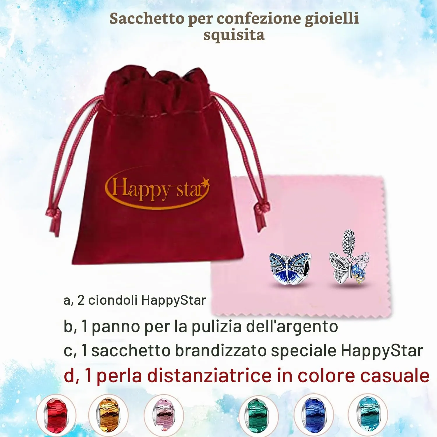 HappyStar charm argento 925,bead charm da donna, ciondolo combinato, I migliori regali per Sorelle e coppie, (perline distanziatrici incluse) - immagine 5