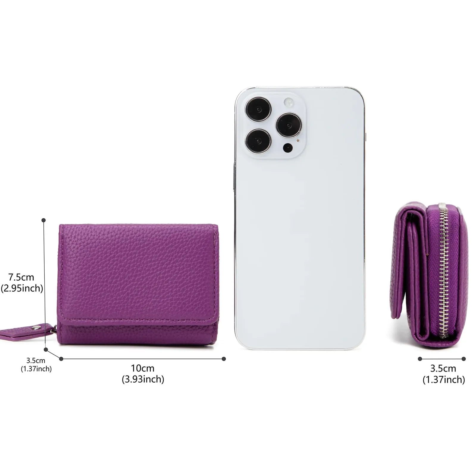 CHAOFANXI Portafoglio Donna Piccolo in Pelle da Donna, Portamonete Piccoli Trifold Piccola Corto Portamonete con 6 Scomparti per Carte con 1 Sezione di Fattura e 1 Tasca con Cerniera,Viola - immagine 2