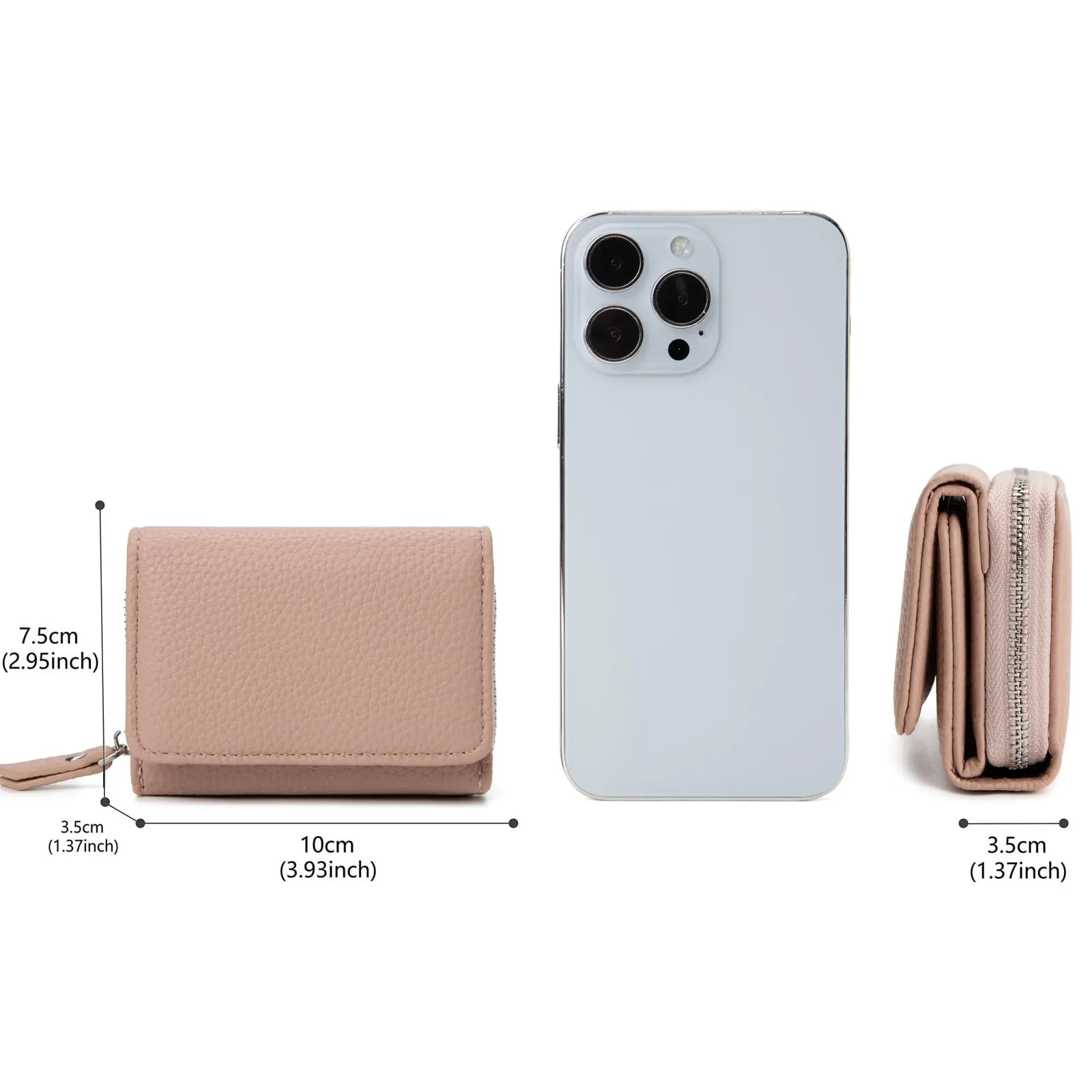 CHAOFANXI Portafoglio Donna Piccolo in Pelle da Donna, Portamonete Piccoli Trifold Piccola Corto Portamonete con 6 Scomparti per Carte con 1 Sezione di Fattura e 1 Tasca con Cerniera, Rosa - immagine 2