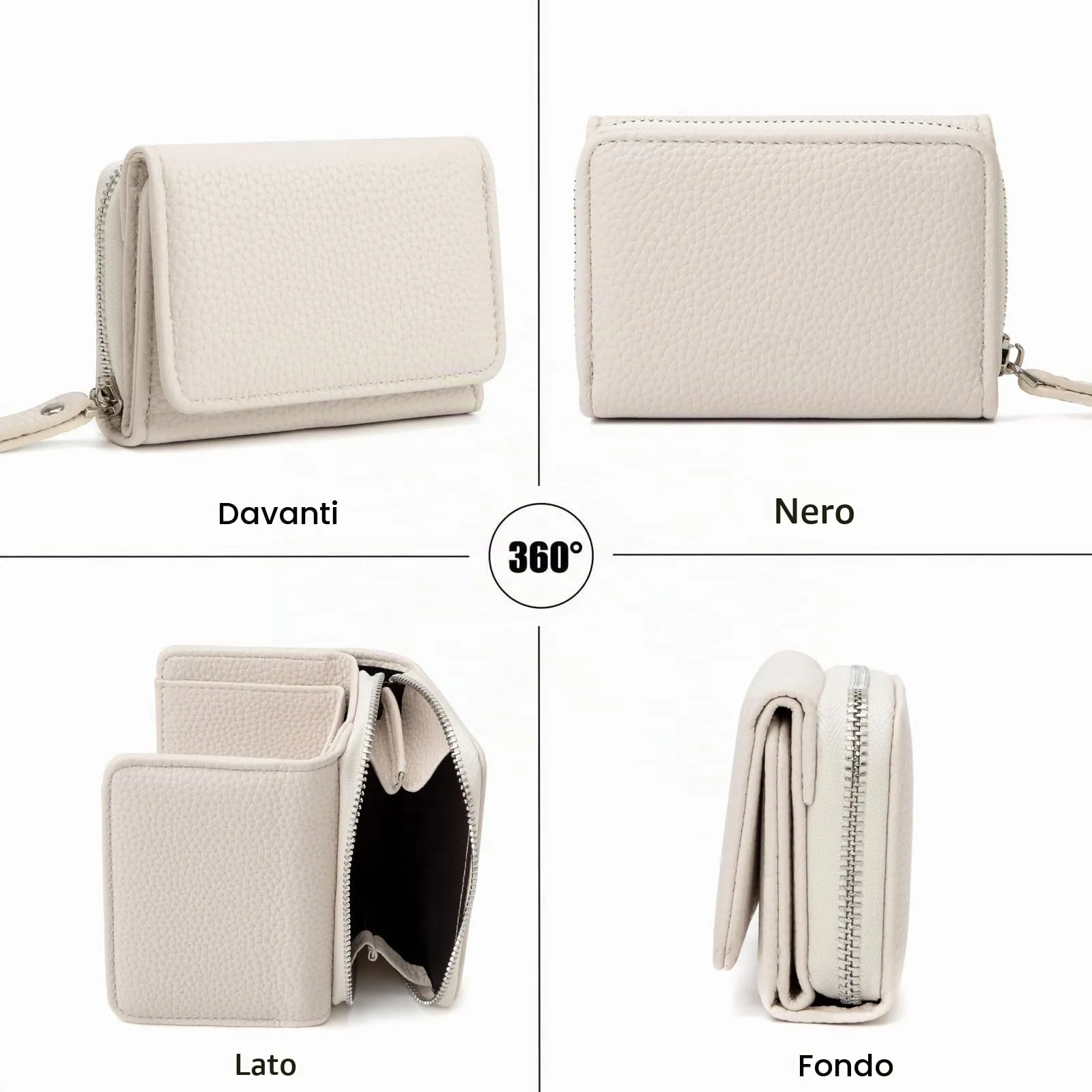 CHAOFANXI Portafoglio Donna Piccolo in Pelle da Donna, Portamonete Piccoli Trifold Piccola Corto Portamonete con 6 Scomparti per Carte con 1 Sezione di Fattura e 1 Tasca con Cerniera,Bianco - immagine 3