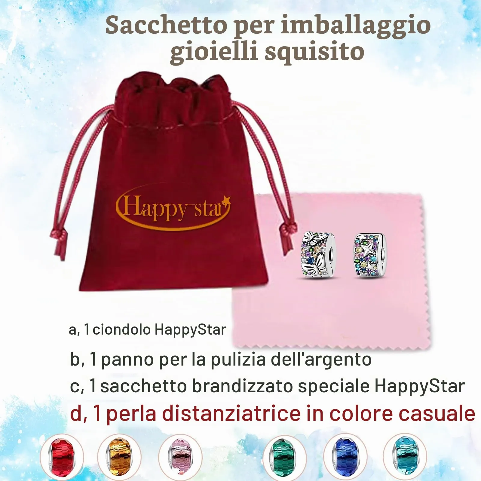 HappyStar charm argento 925,bead charm da donna, ciondolo combinato, I migliori regali per Sorelle e coppie, (perline distanziatrici incluse) - immagine 7