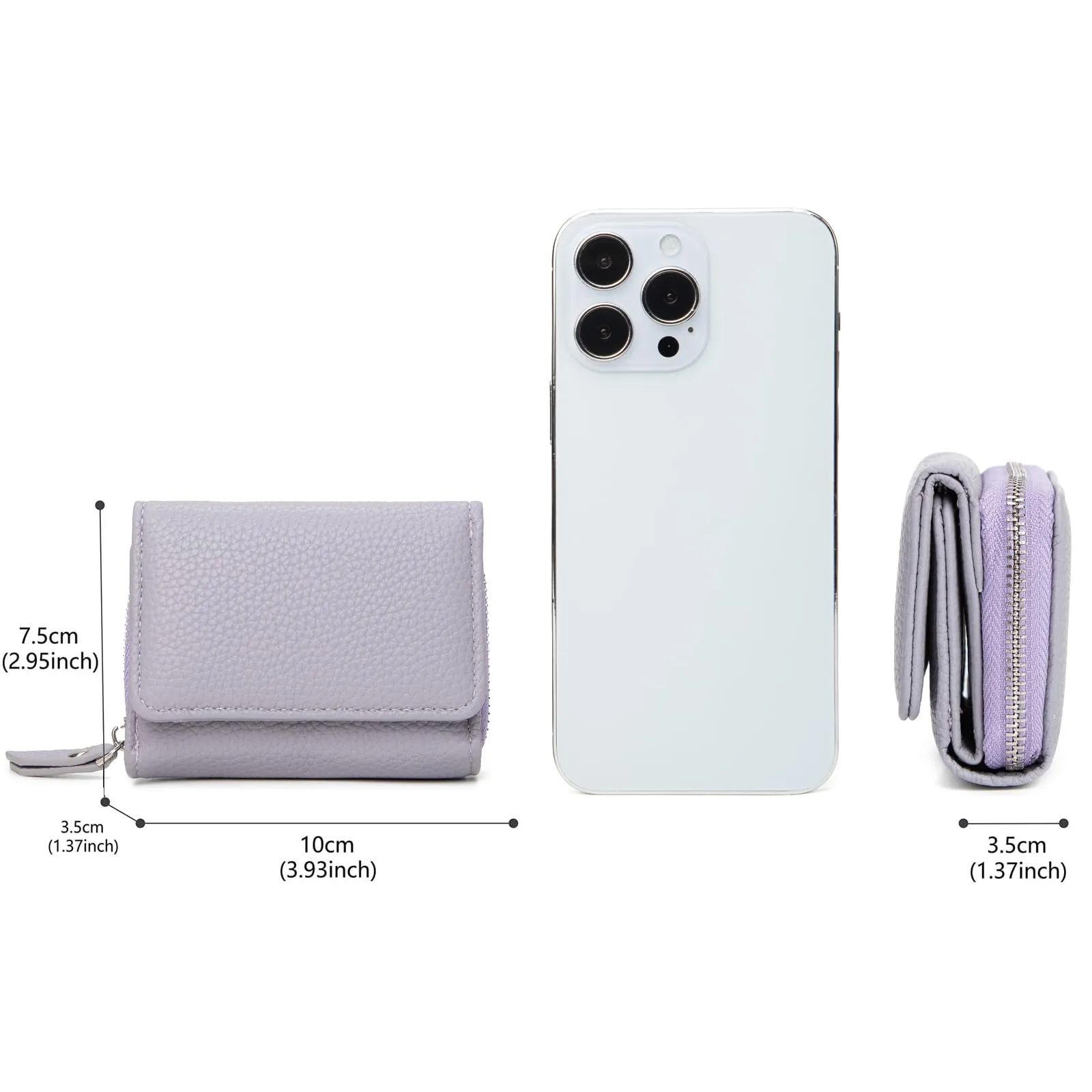 CHAOFANXI Portafoglio Donna Piccolo in Pelle da Donna, Portamonete Piccoli Trifold Piccola Corto Portamonete con 6 Scomparti per Carte con 1 Sezione di Fattura e 1 Tasca con Cerniera,Viola Chiaro - immagine 3
