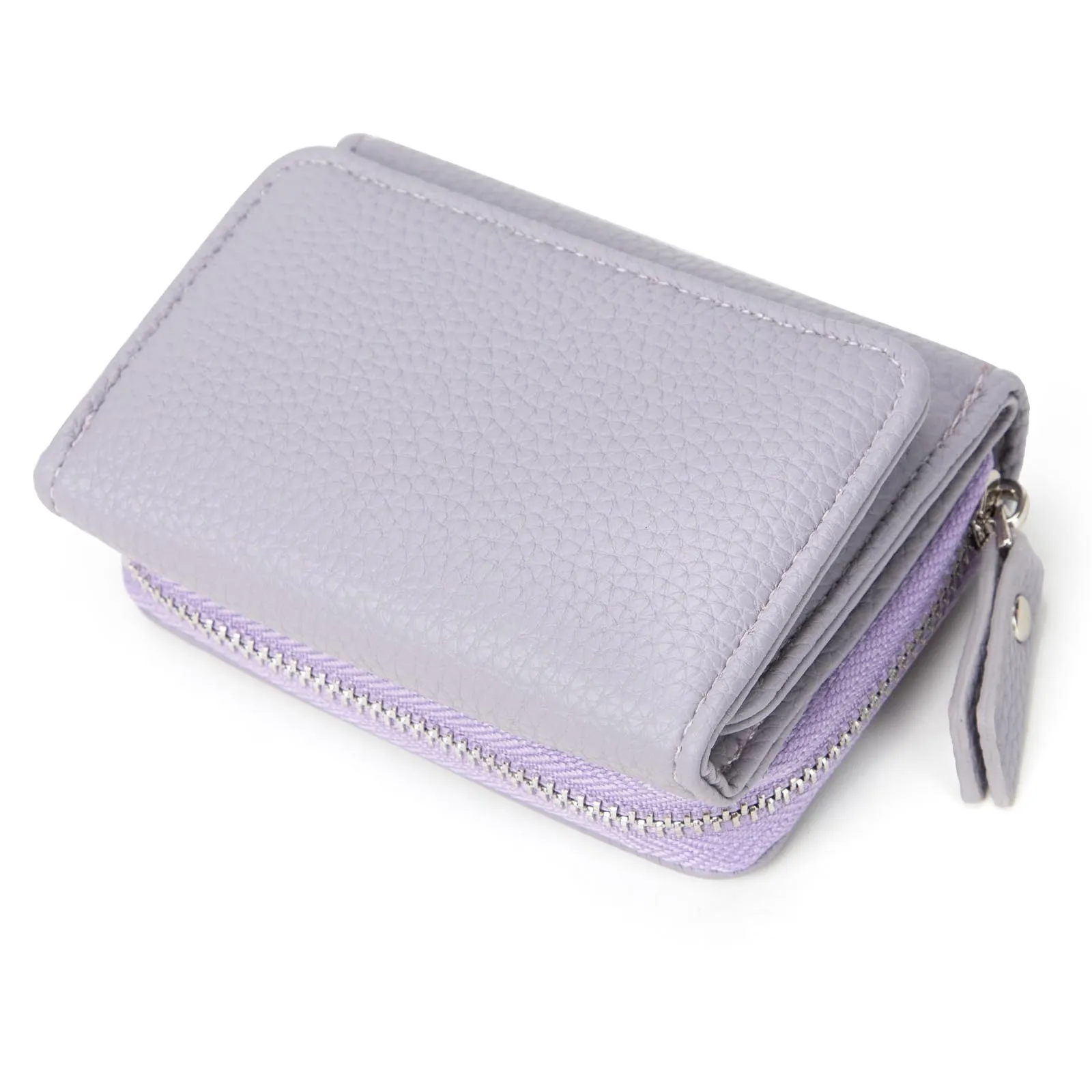 CHAOFANXI Portafoglio Donna Piccolo in Pelle da Donna, Portamonete Piccoli Trifold Piccola Corto Portamonete con 6 Scomparti per Carte con 1 Sezione di Fattura e 1 Tasca con Cerniera,Viola Chiaro - immagine 6