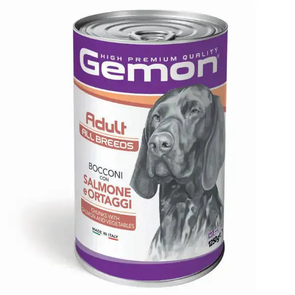Monge Gemon Dog Adult All Breeds Bocconi 1,25 Kg Salmone e ortaggi - confezione da 6 pezzi - Cibo umido per cani - immagine 1