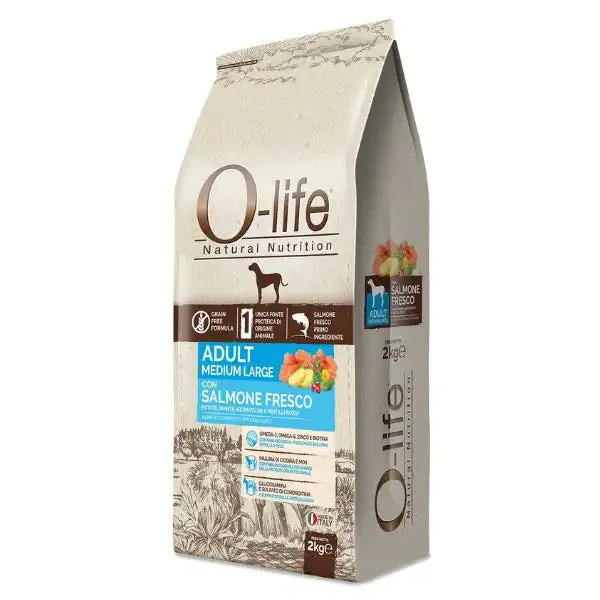 O-life Dog Grain Free Adult Medium/Large Salmone fresco 2 kg - Croccantini per cani - immagine 1