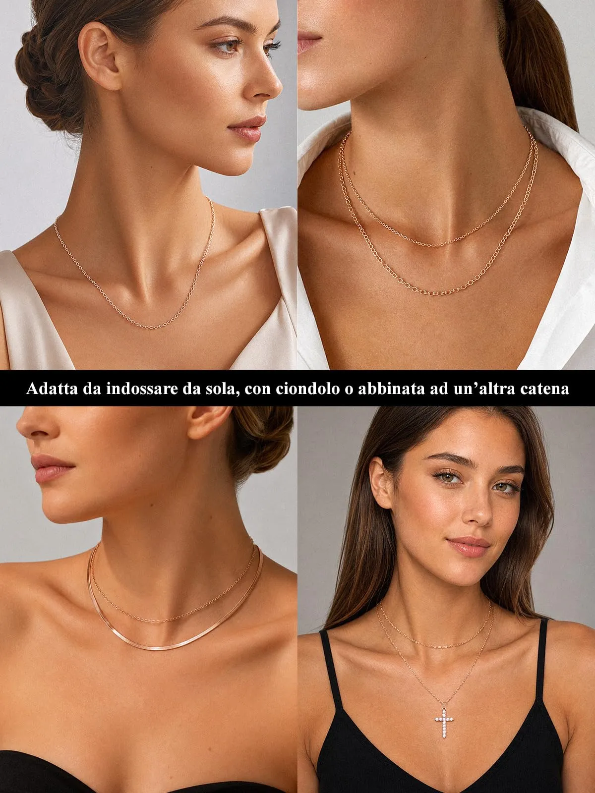 U7 Collana Catenina Donna Oro Rosa Acciaio Inossidabile Sottile 2,5mm 71cm - immagine 7