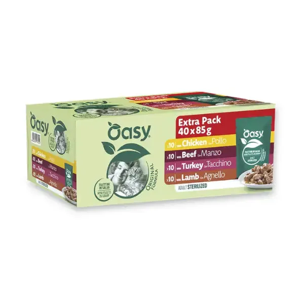 Oasy Cat Adult Sterilized filettini in salsa Multipack 40x85 gr Carne - immagine 1